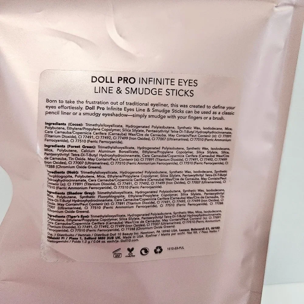 NWT Doll 10 Pro 5-piece Infinite Eyeliner Line Smudge Sticks Set & Sharpener